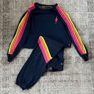 Aviator Nation Set - Navy w/ Neon Stripe - XL sweatshirt & L sweatpants